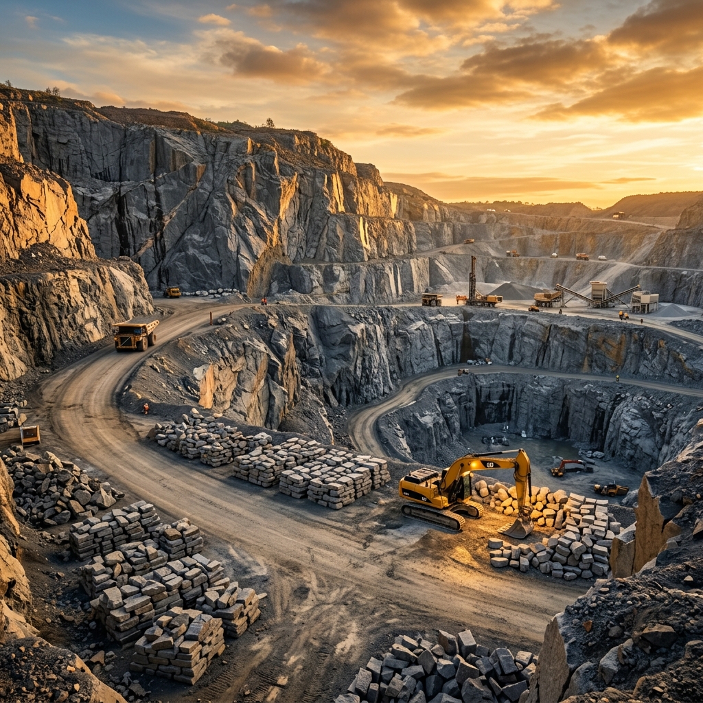 Wide Angle View of Active Granite Mining Pit